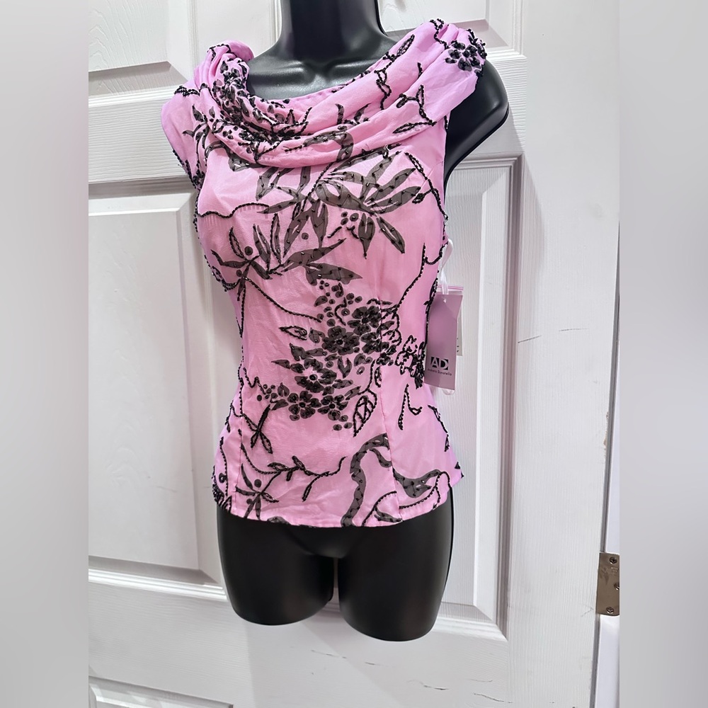 NWT Andretta Donatello pink embroidered sleeveless silk blouse size L